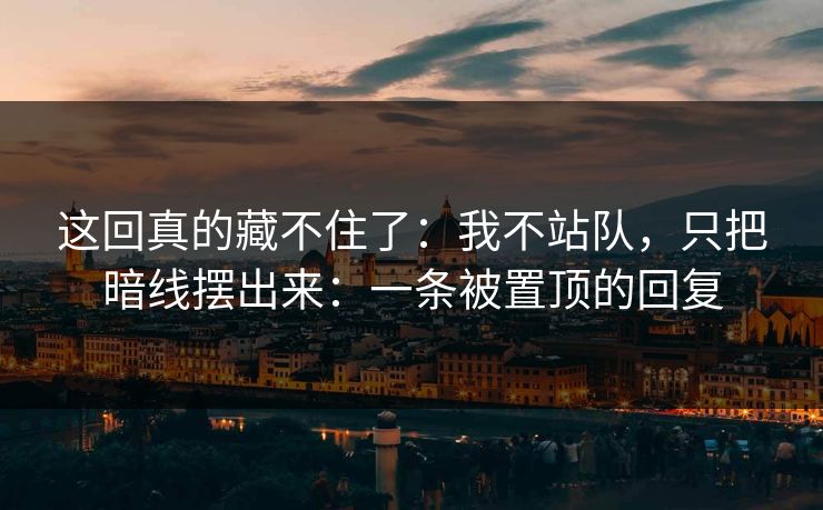 这回真的藏不住了:我不站队,只把暗线摆出来:一条被置顶的回复