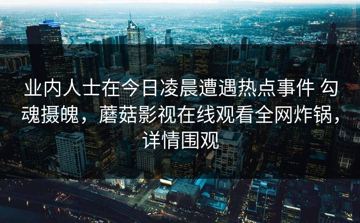 业内人士在今日凌晨遭遇热点事件 勾魂摄魄，蘑菇影视在线观看全网炸锅，详情围观